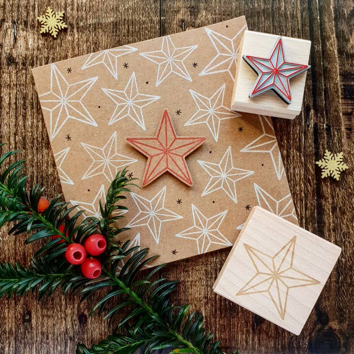 Christmas Bevelled Star Rubber Stamp Christmas Craft for wholesale by Skull and Cross Buns Rubber Stamps