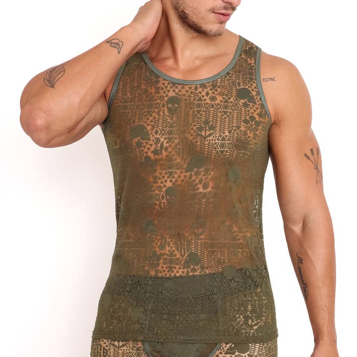 Skull & Bones Burnout Olive Tank for wholesale by Skull & Bones