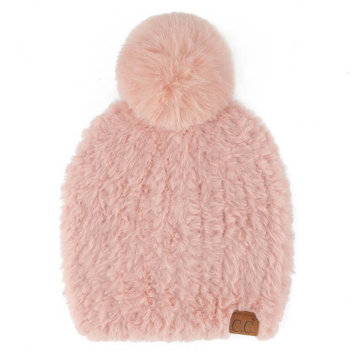 Fashion City - Vente Bonnet – femme - Bonnet en fausse fourrure avec pompon1