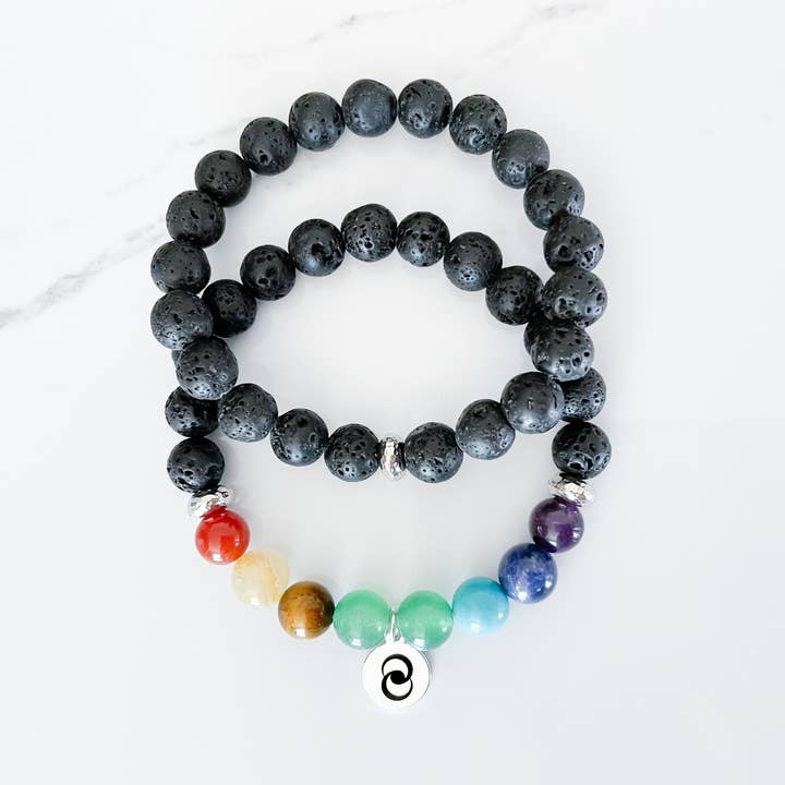 7 Chakra Healing Diffuser Gemstone Bracelet Stack for wholesale by everlur