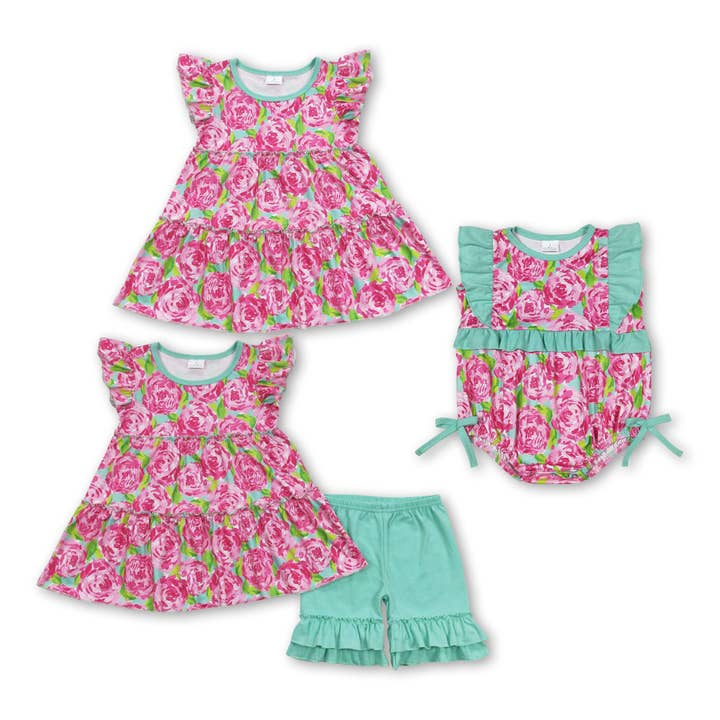 Pink floral baby girls summer clothing for wholesale by Yawoo Garments