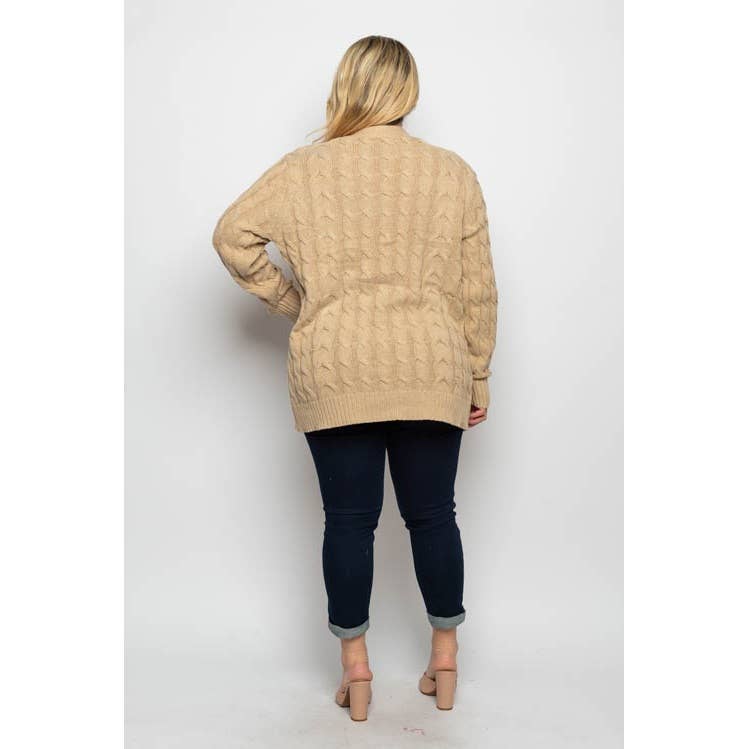 Curve Market - Wholesale Cardigan - Women's - PLUS SIZE CABLE KNIT OPEN FRONT SIDE POCKETS CARDIGAN4