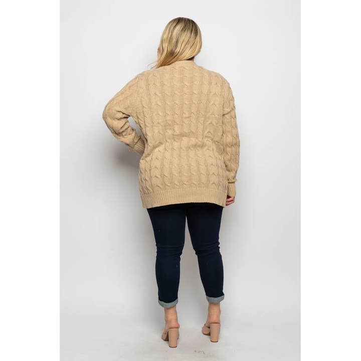 Curve Market - Wholesale Cardigan - Women's - PLUS SIZE CABLE KNIT OPEN FRONT SIDE POCKETS CARDIGAN4