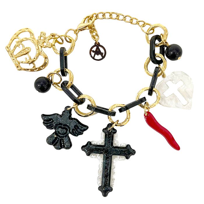 AMORINO SRL - Wholesale Charm/Dangle Bracelet - RESIN BRACELET WITH CROSS CHARMS - FT2260D303