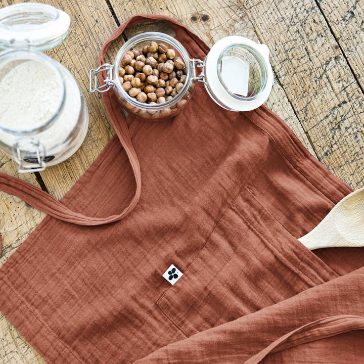 L'effet Papillon - Wholesale Apron - GAÏA Terracotta cotton gauze waiter apron 45 x 80 cm