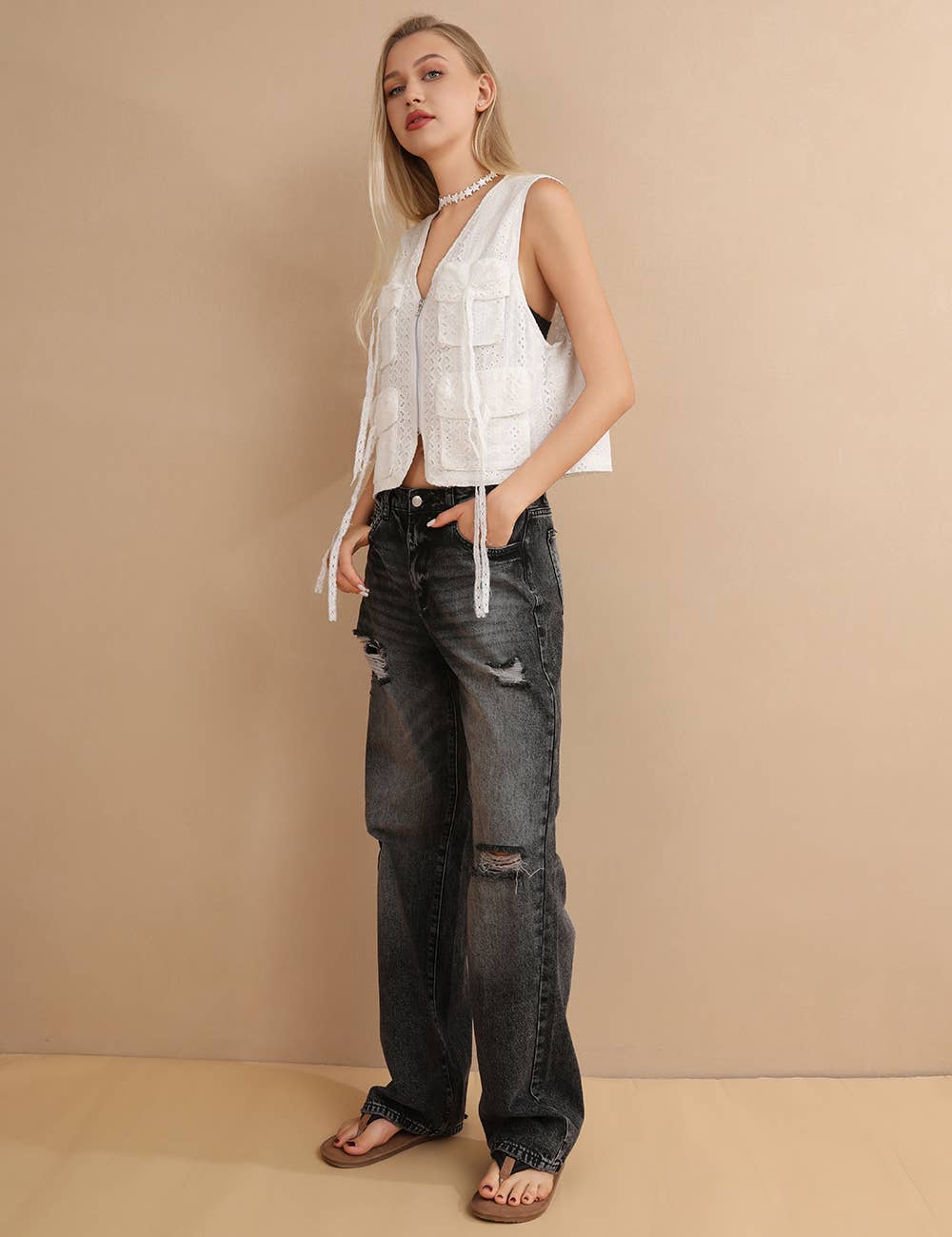 Sweetkama - Vente Jean – femme - Pantalon en jean à jambe droite à taille haute pour tous les jours | Jeans SKP67335