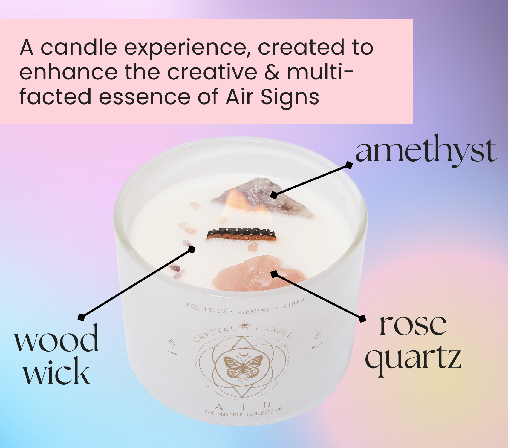 THE MINDFUL COLLECTIVE - Wholesale Jar/Filled Candle - Air Element Crystal Candle – For Aquarius, Gemini & Libra3