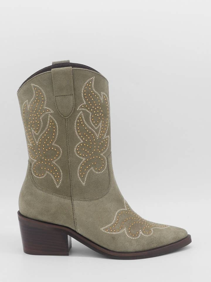 Broadway western boots in olive suede women's shoes for wholesale by STIVALI NEW YORK