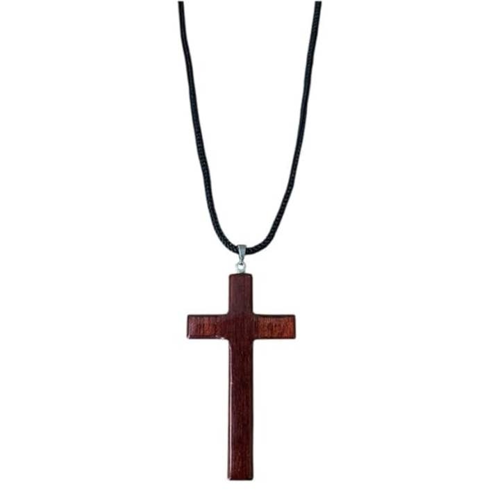 Cherry Wood Corded Necklace Cross Pendant for Men and Women for wholesale by Catholica Shop