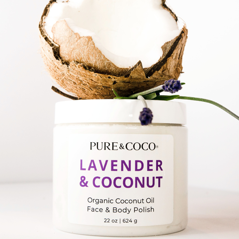 Pure & Coco | Organic Coconut Oil Face & Body Skincare - Wholesale Facial Exfoliant/Scrub - Lavender & Coconut Organic Coconut Oil Face & Body Polish6
