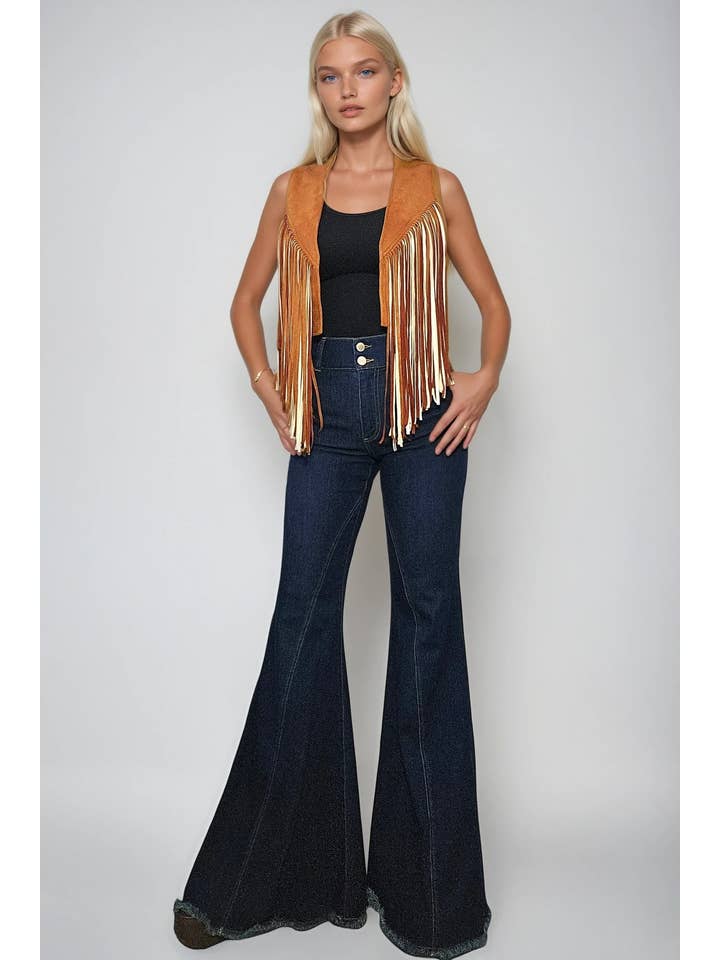 WISTERIA LANE - Vendita all'ingrosso Gilè imbottito - Donna - GILET IN CAMOSCIO FRANGIATO BICOLORE BOHO WESTERN - 64081