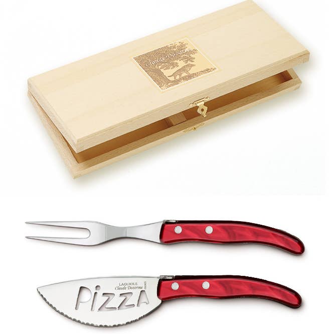 Berlingot pizza set 2p wooden box with nacrine handle for wholesale by Claude Dozorme