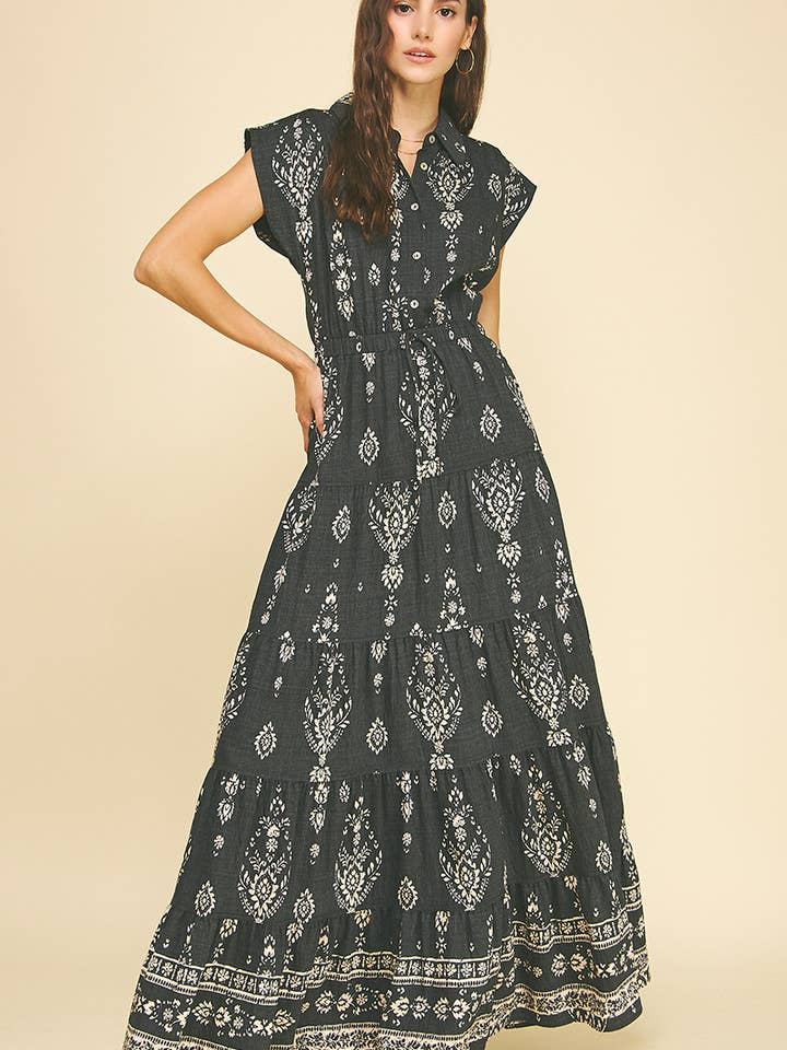 PRINT TIERED MAXI DRESS - 6198DA for wholesale by PINCH