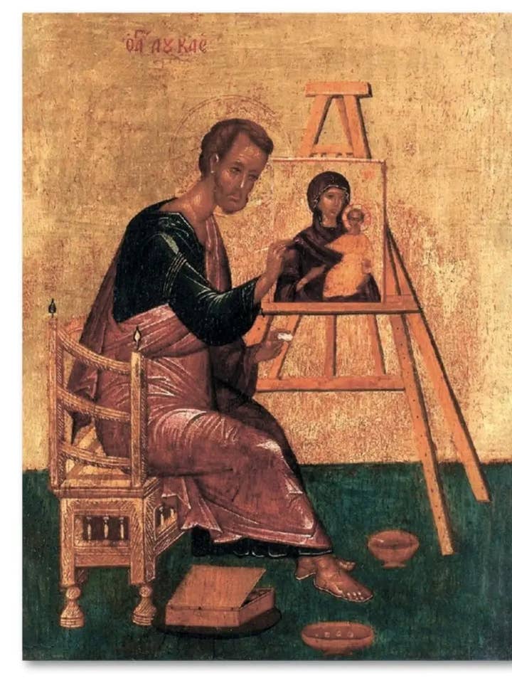 De Heilige Apostel Lucas met de Icoon van de Moeder Gods. Houten orthodoxe icoon voor wholesale door Iconsofsaints