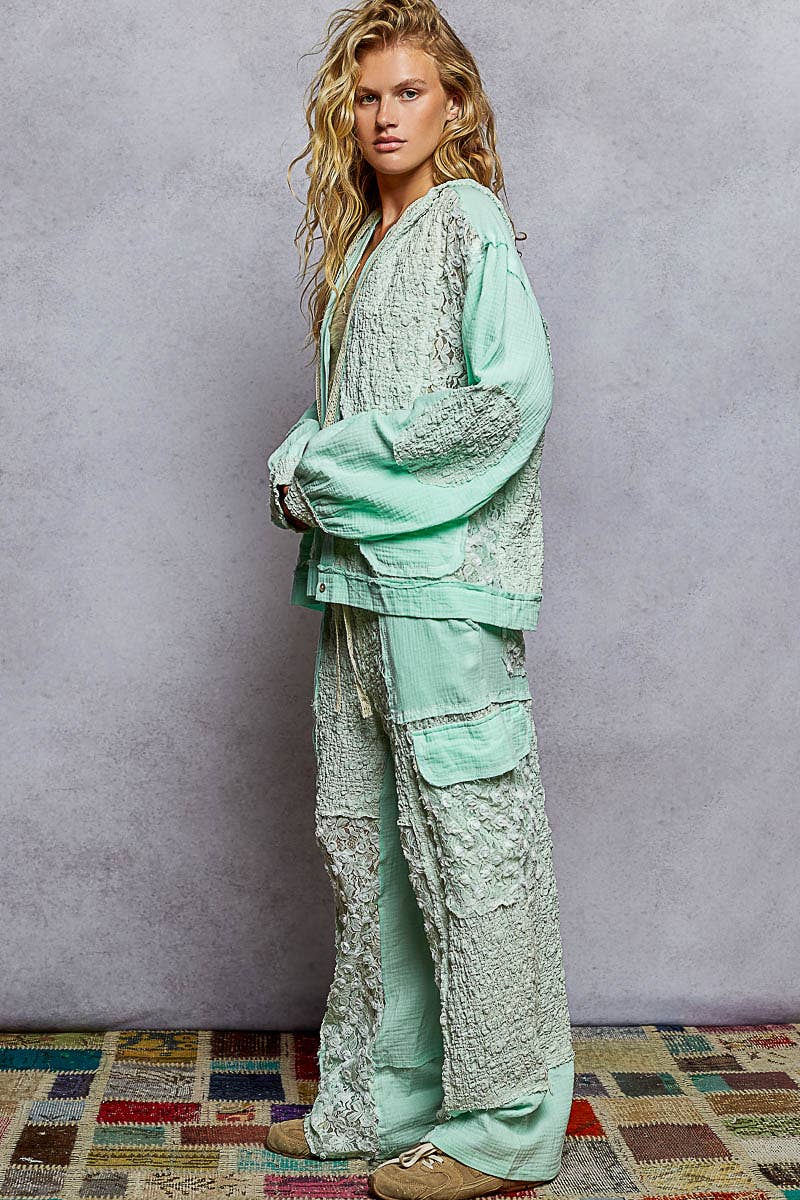 Pol Clothing - Wholesale Jacket - Women's - Balloon Sleeves Lace Solid Knit Hoodie Jacket SALE23