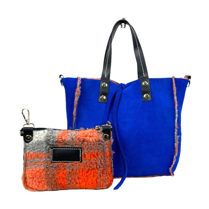 Reversible Velvet and Split Leather Bag with Extra Toiletry Bag for wholesale by Chenson & Gorett