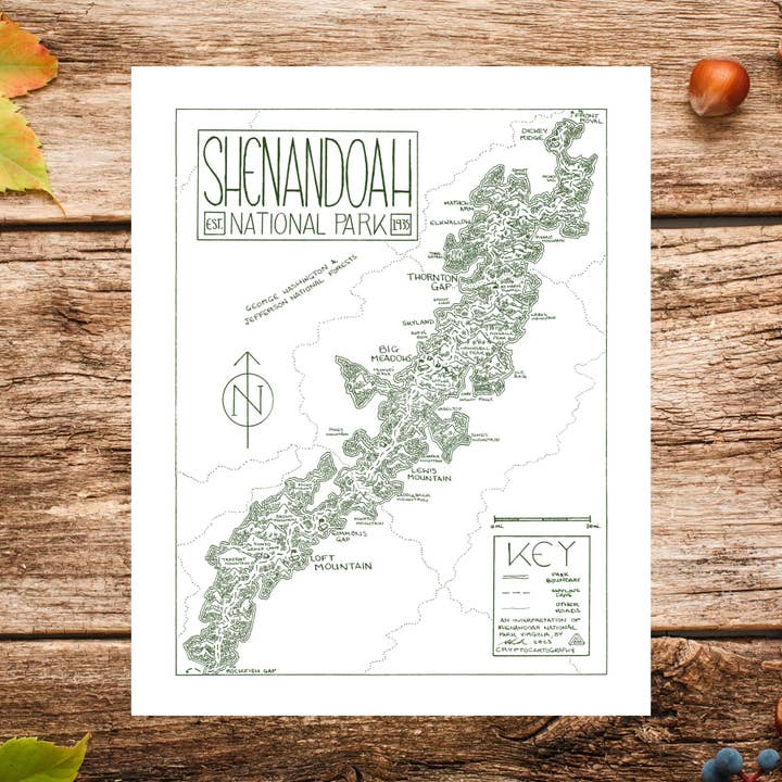 National Park Obsessed LLC - Wholesale Art Print - Shenandoah National Park Map - Hand-Drawn 3
