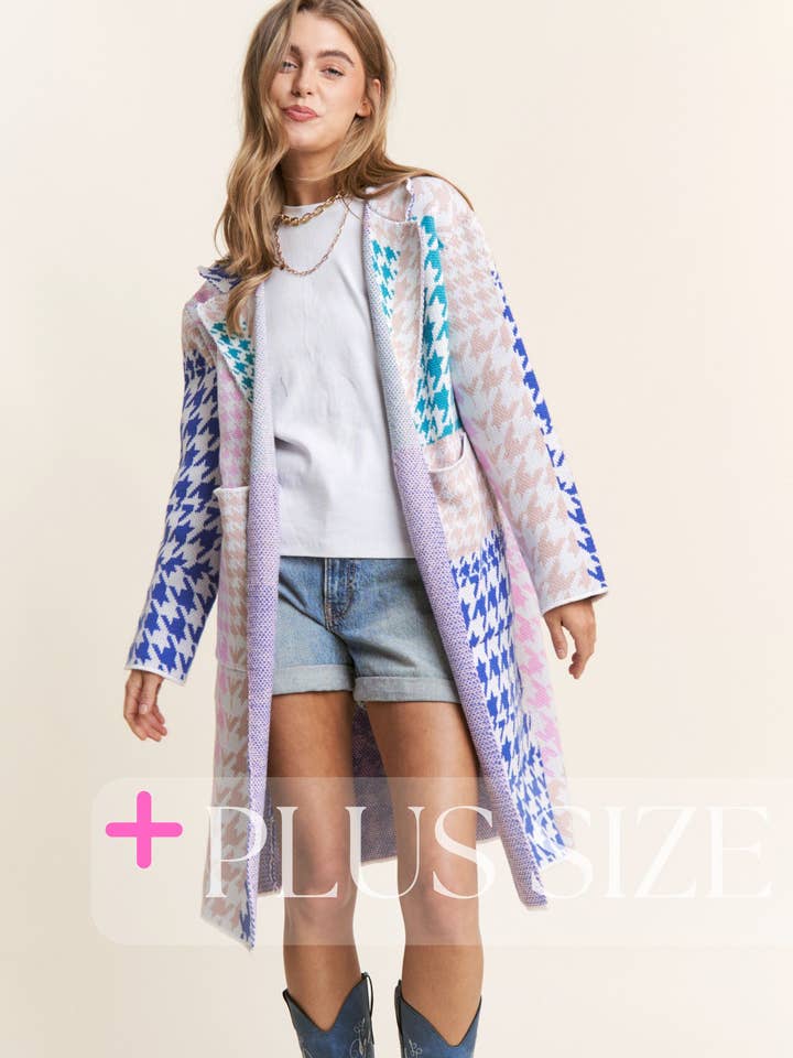 PLUS SIZEMulti-color Houndstooth Pattern Open Coat and other Purchase Wholesale houndstooth coat. Free Returns & Net 60 Terms on Faire trending on Faire.