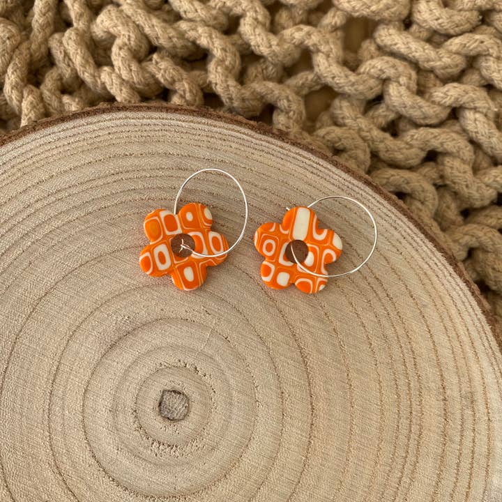 VELMA ~ Flower power 60s granny square retro hoop earrings for wholesale by Soul and Style