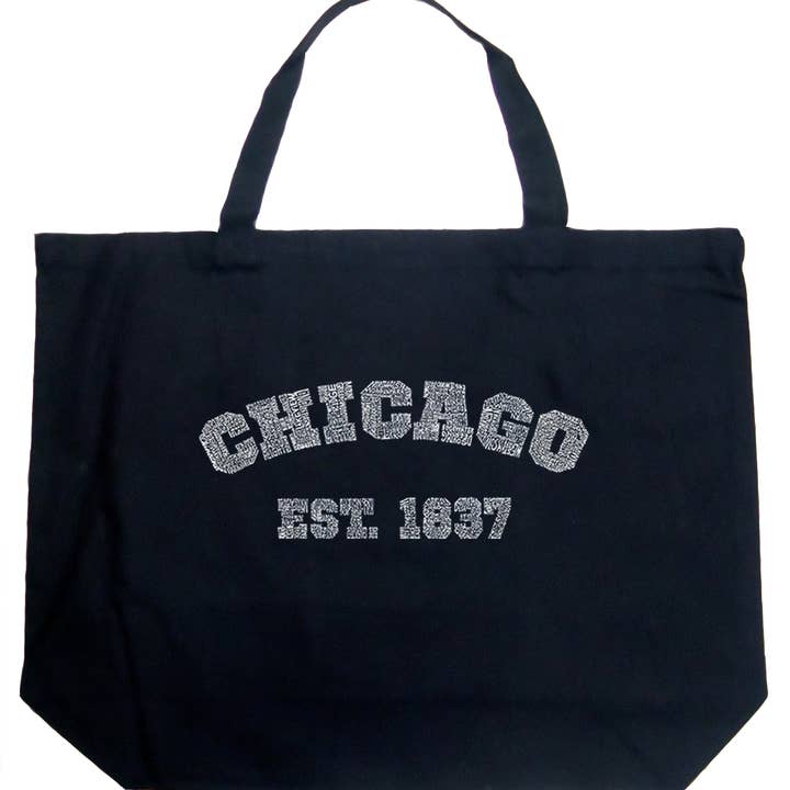 LA Pop Art Word Art Tote Bag - Chicago 1837 for wholesale by LA Pop Art