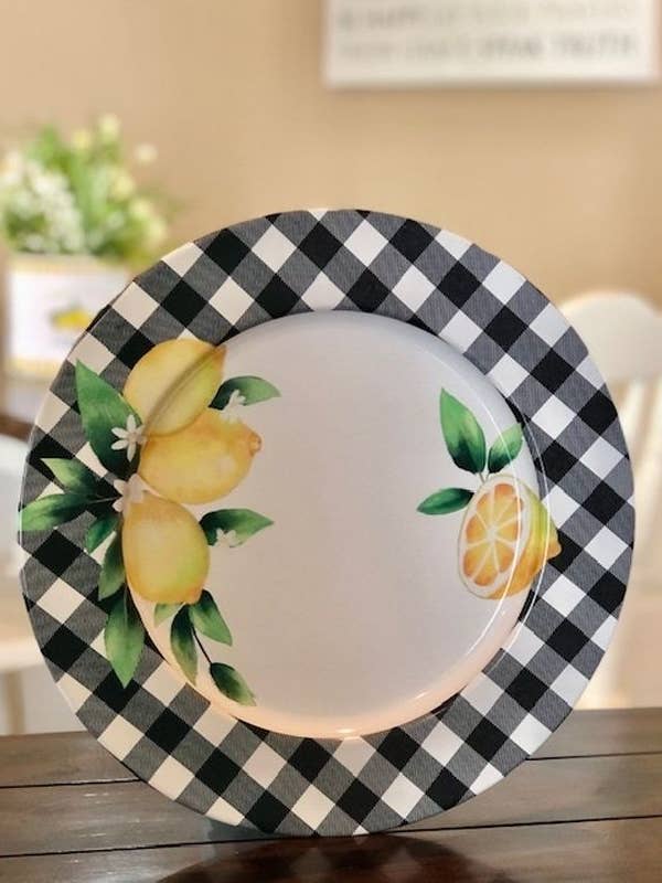 Black Check Lemon Plate for wholesale by DNS Designs