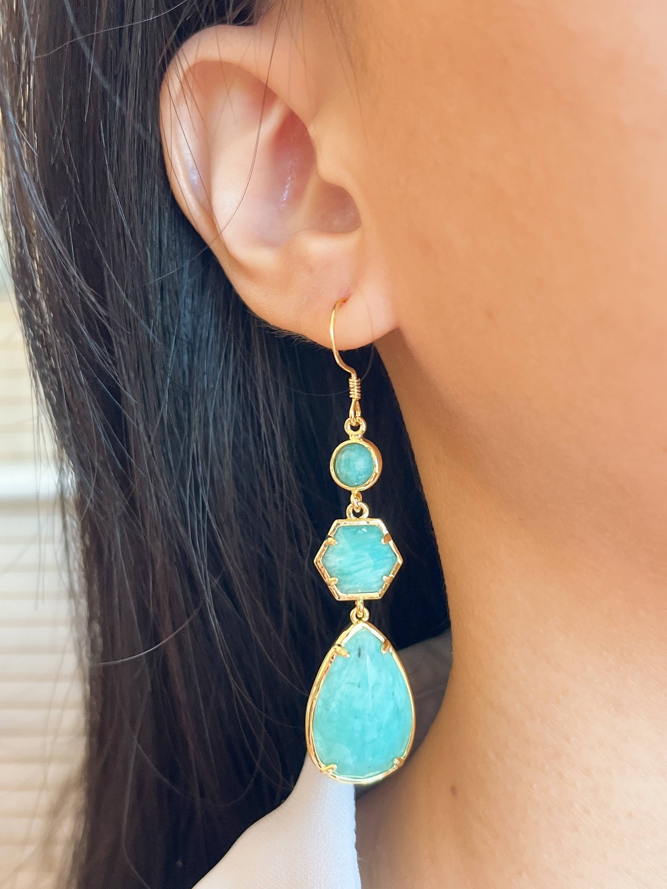 Zoey Simmons – wholesale Dangle earrings – Amazonite Statement Earrings - GF2