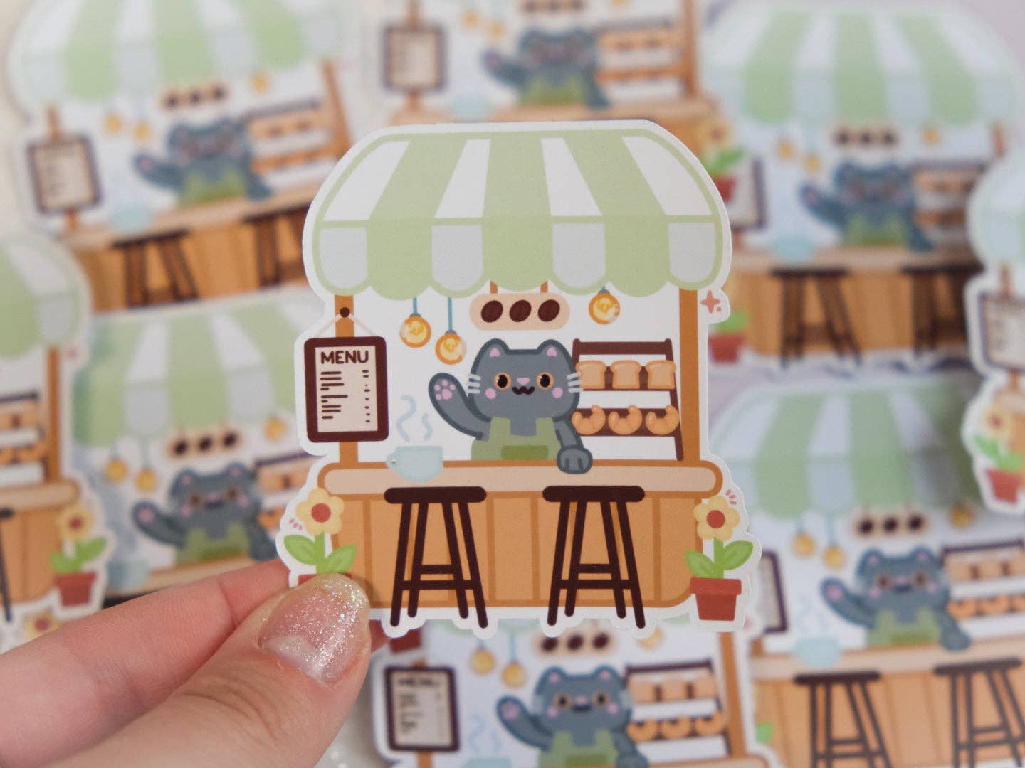 Sparkles in the Wild - Wholesale Sticker - Autocollant de chat mignon de café2