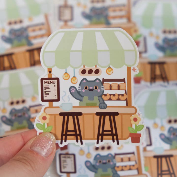 Sparkles in the Wild - Wholesale Sticker - Autocollant de chat mignon de café2