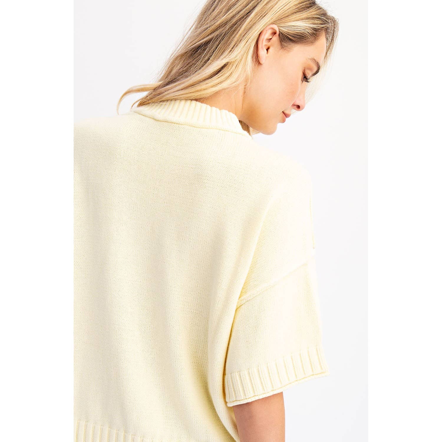 COTIERRA - Wholesale Knit Sweater - Women's - OVERSIZED CREWNECK SHORT SLEEVE SWEATER4