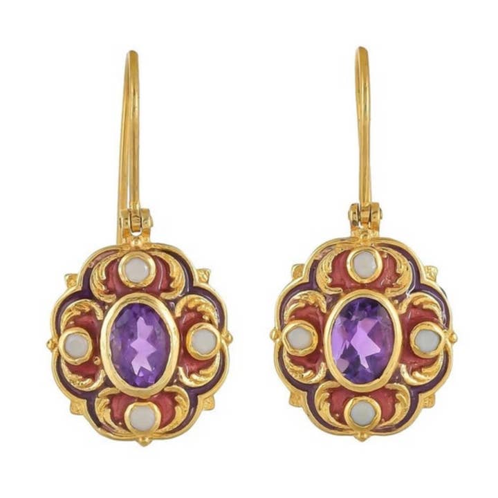 Amethyst-Perle vergoldeter Emaille-Ohrring, handgefertigt essenziell für den Großhandel von Misteerious Seed