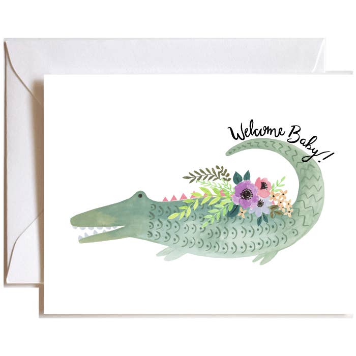 Baby Alligator New Baby Greeting Card for wholesale by Stephanie Tara Stationery