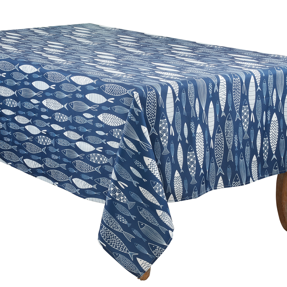 Fennco Styles – wholesale Tablecloth – Unique Fish Navy Blue Tablecloth1