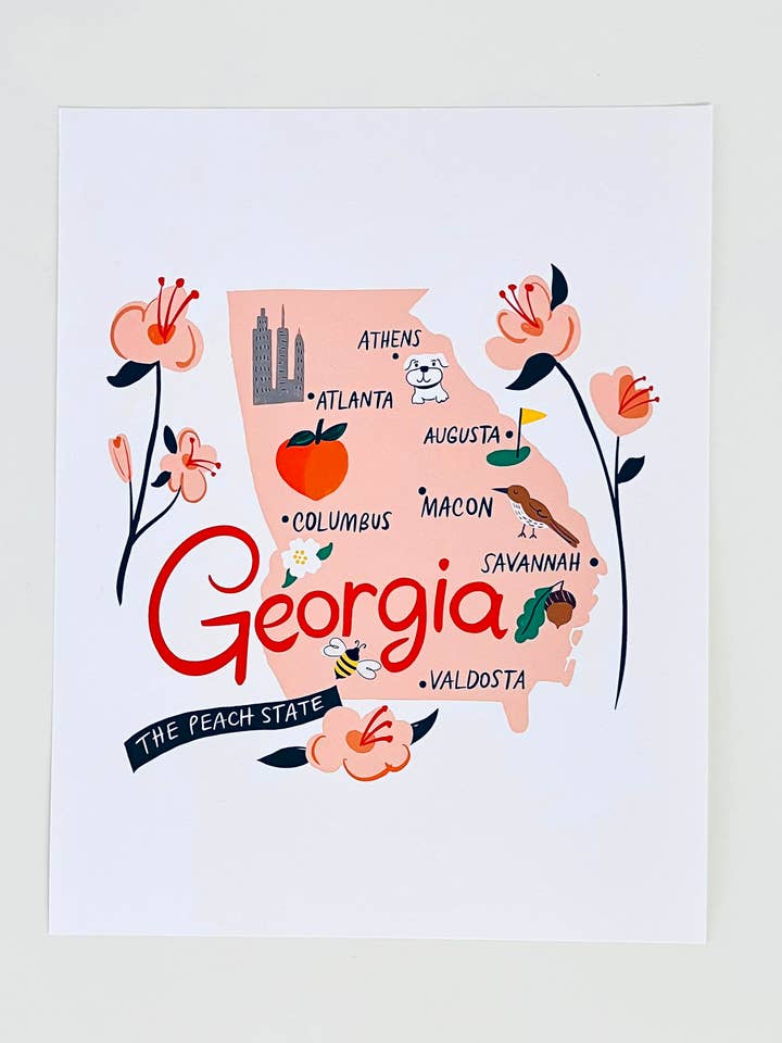 Georgia Art Map Print for wholesale by Little Desk Drawer