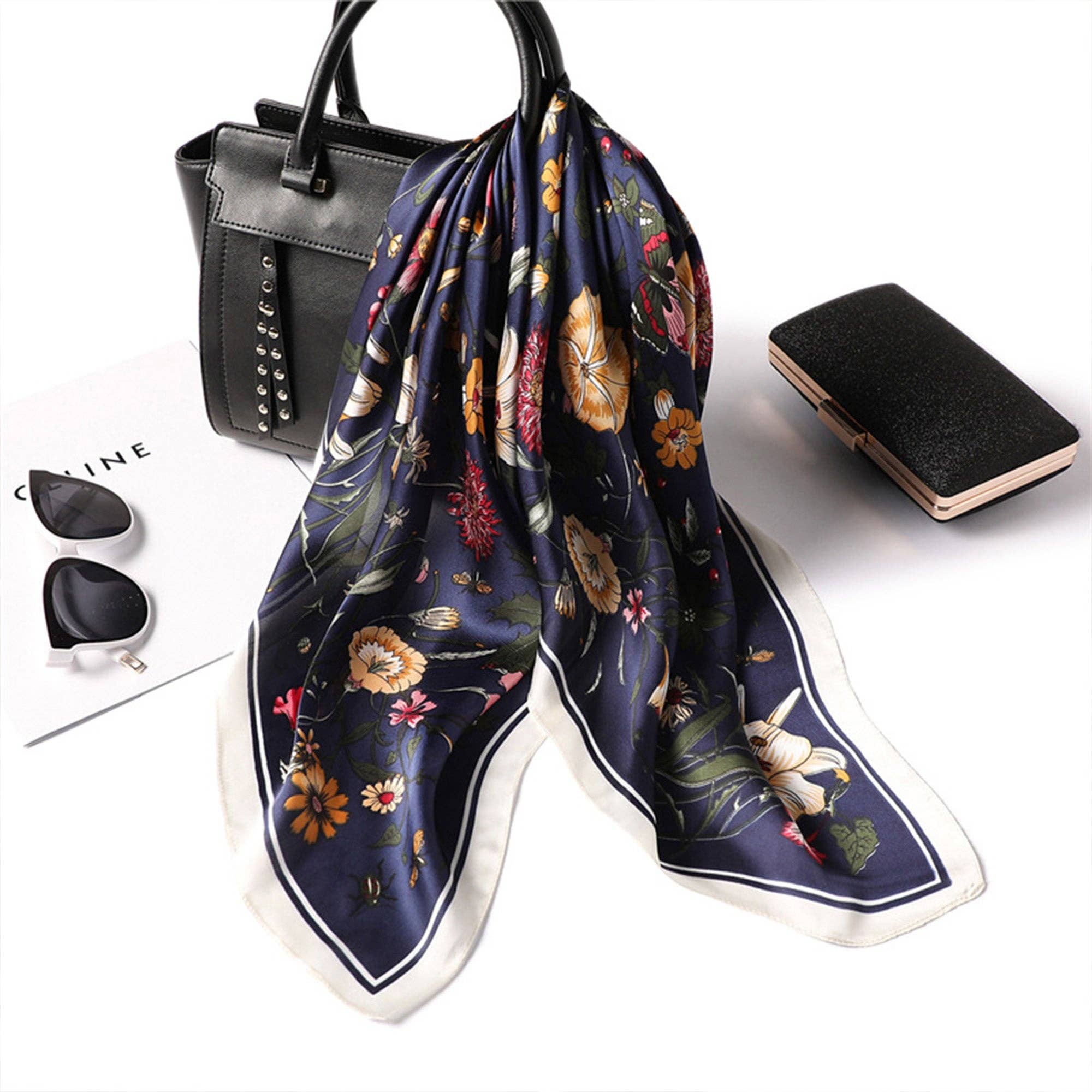 AK Brand – wholesale Scarf – Women&#x27;s – Satin Floral Print Square Scarf with Elegant Vintage Inspire1
