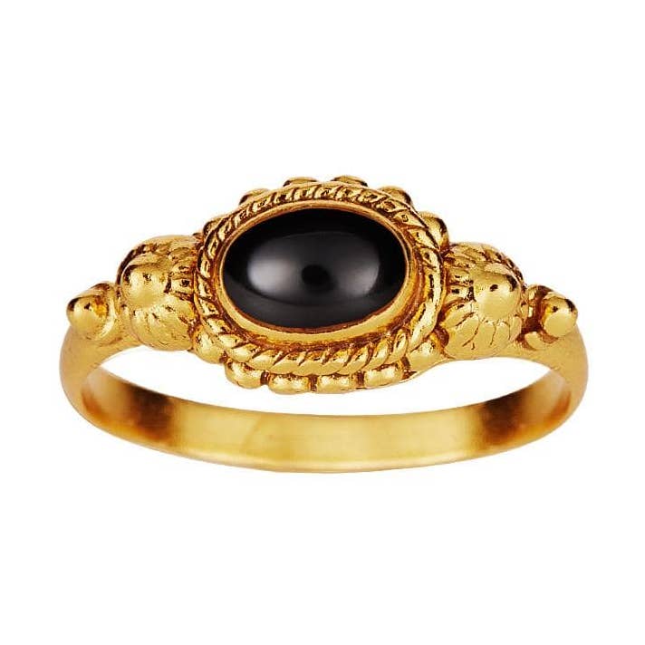 Anello indiano ovale placcato oro con onice nera per la vendita all'ingrosso da parte di Juulry