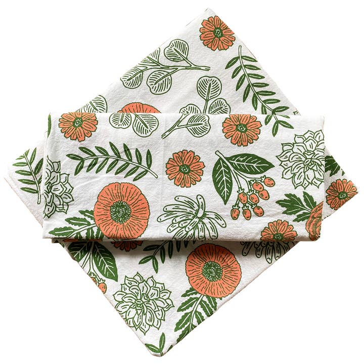 Pink and Green Floral Tea Towel for wholesale by Noteworthy Paper & Press
