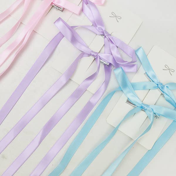 MIX COLOR Long Tail Solid Satin Bow Hair Alligator Clip for wholesale on Faire