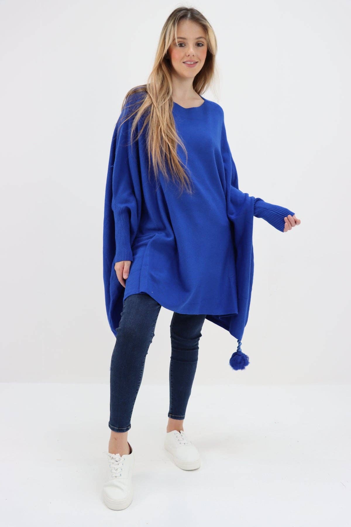 Miss Bold - Wholesale Poncho - Women's - Italian Plain Batwing Sleeves Tassels Tunic Poncho33