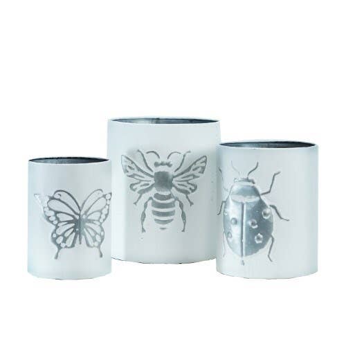 Metal Embossed Planters S/3 Bee Butterfly Lady Bug for wholesale by VIP Home & Garden