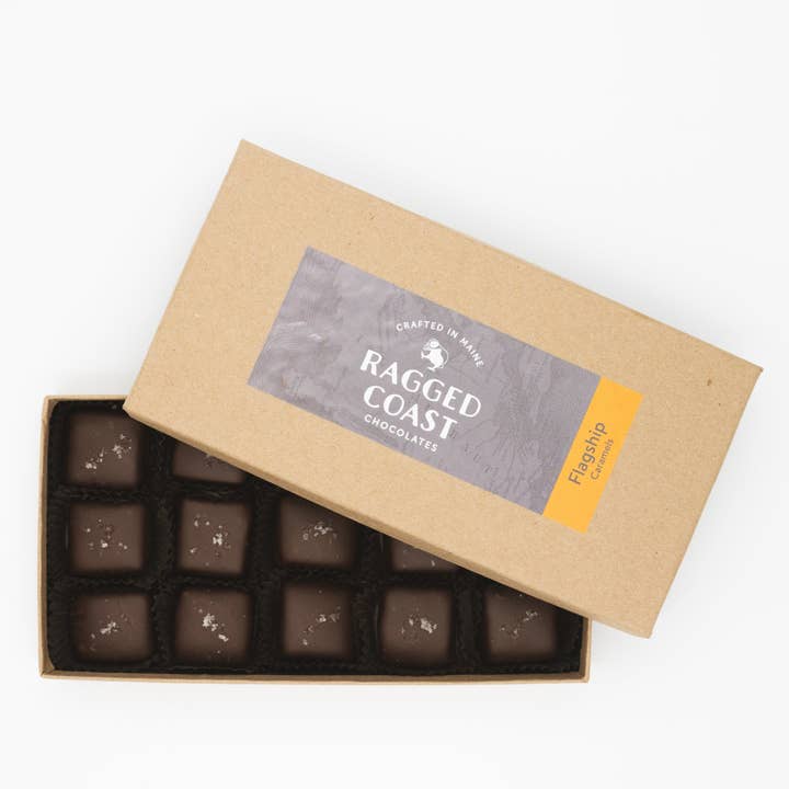 Flagship Sea Salt Caramels, 18-piece for wholesale by Ragged Coast Chocolates