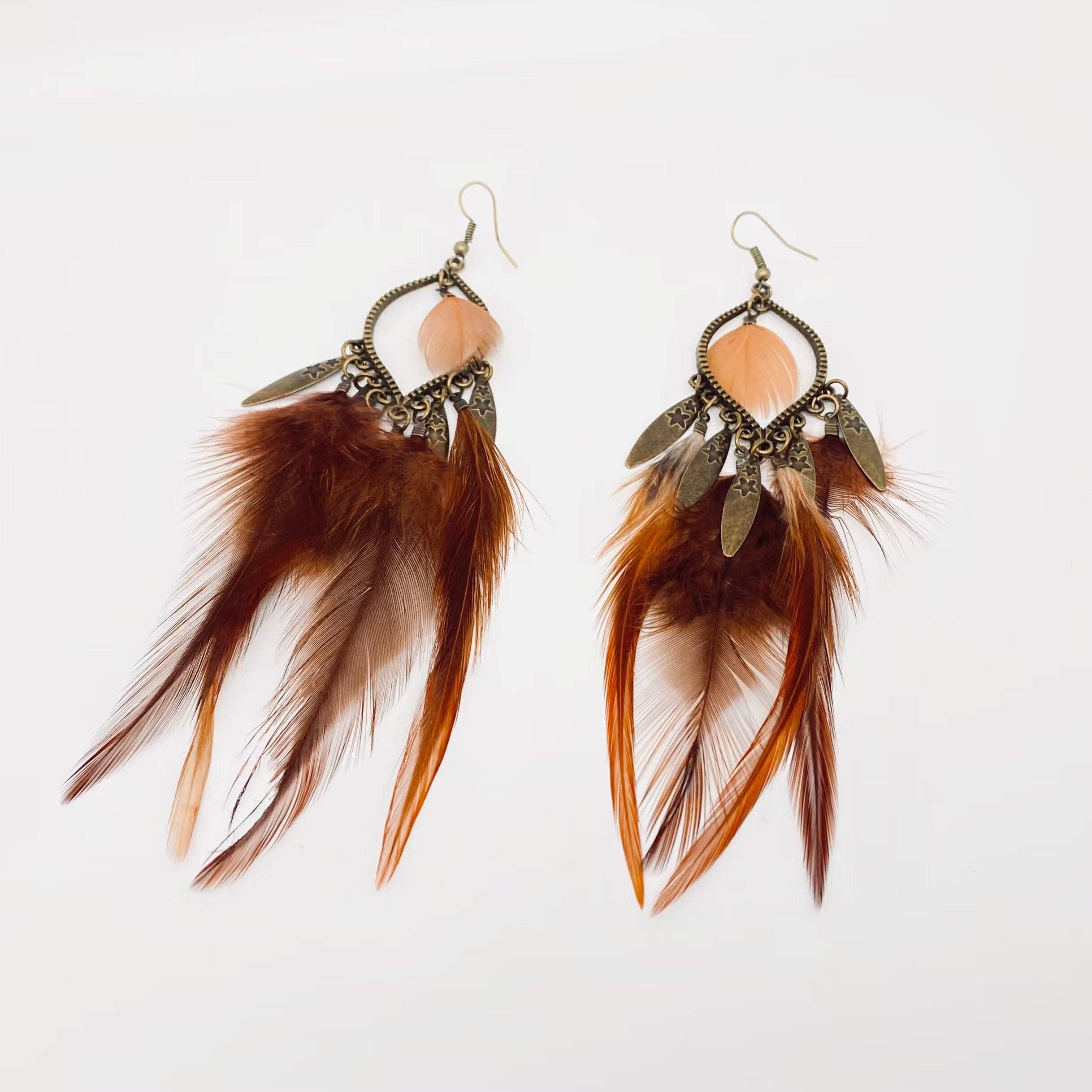 Mio Queena - Wholesale Tassel Earrings - Bohemian Feather Metal Tassel Dangle Earrings1
