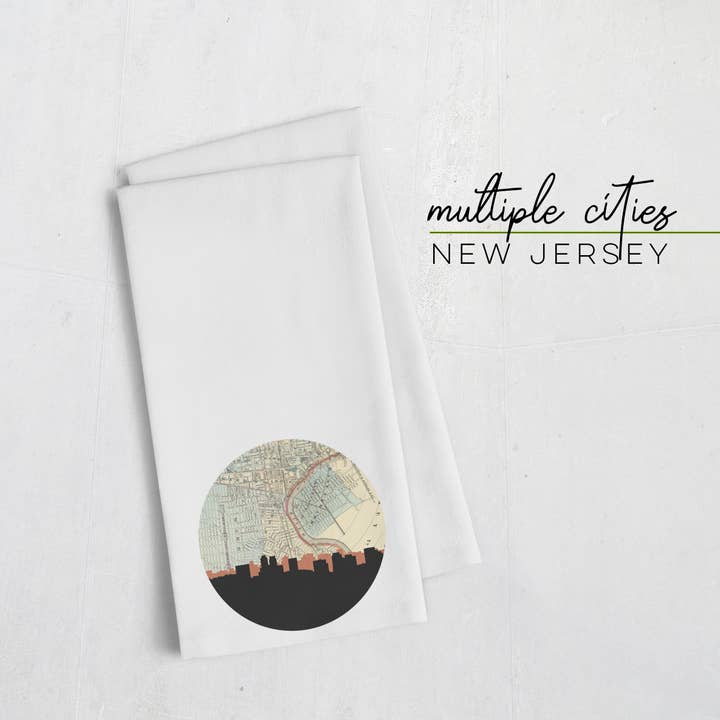 New Jersey city skyline tea towel | Multiple cities for wholesale by Paperfinch Design