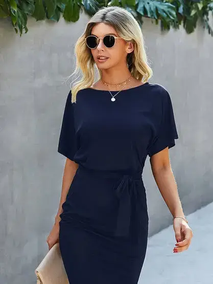 Supreme Fashion - Wholesale Dress - Women's - Petal Sleeve Ruffle Trim Belted Midi Dress6