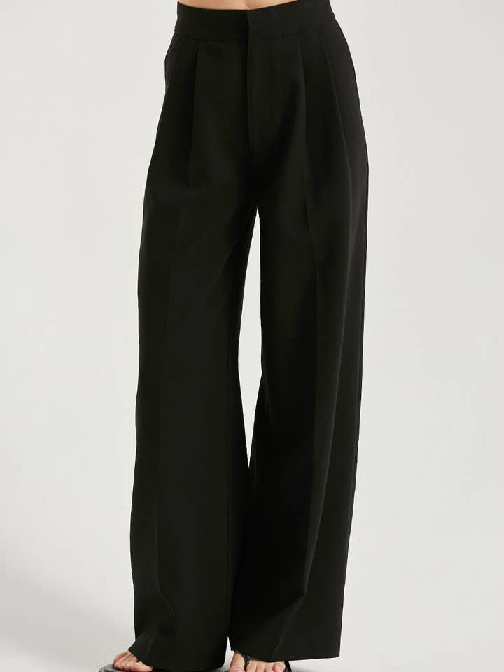 Black CP7613-2 - Shiloh Straight Leg Pleated Trousers for wholesale on Faire