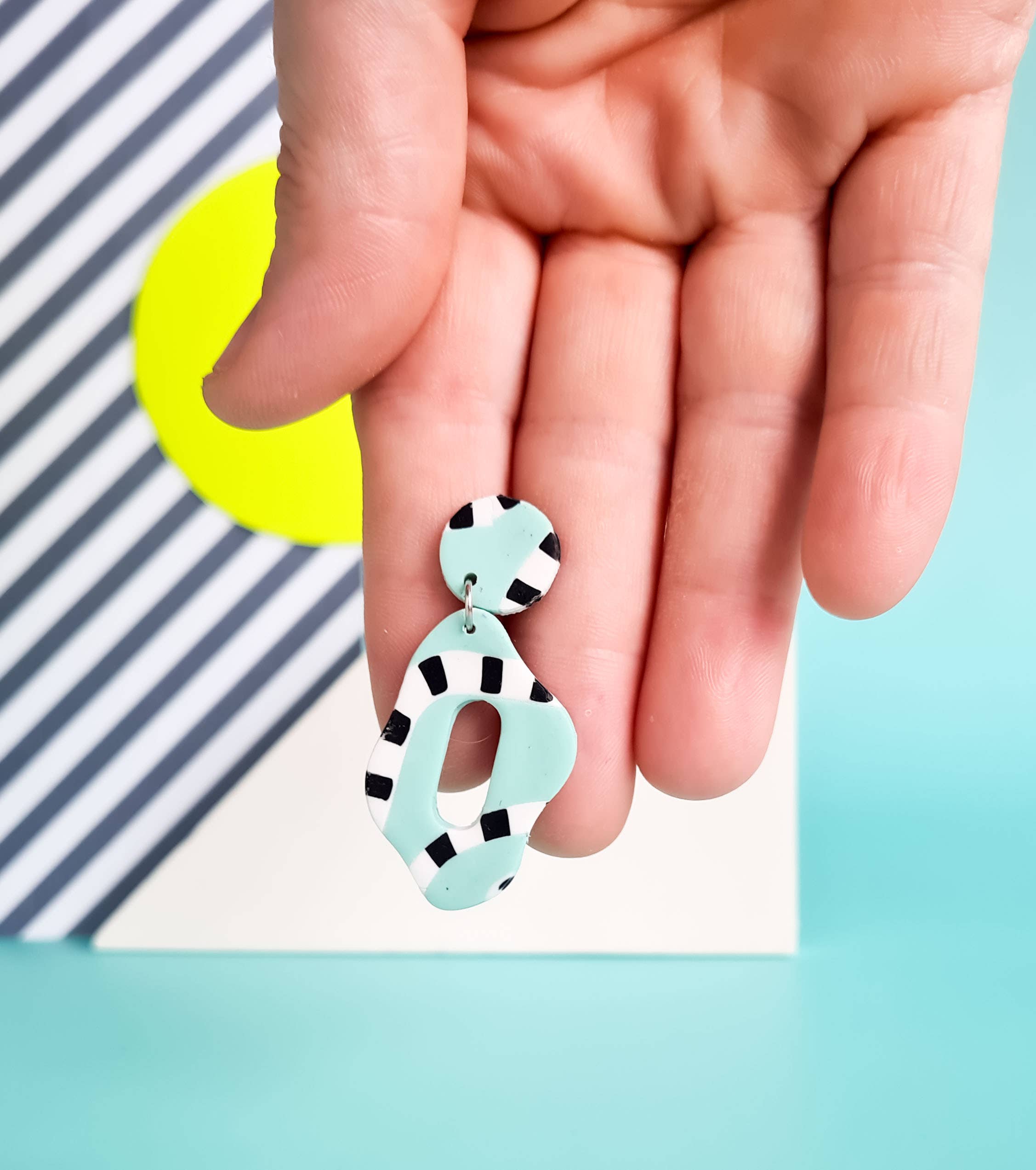 Mono - Wholesale Dangle Earrings - neon yellow and mint handmade polymer clay earrings20