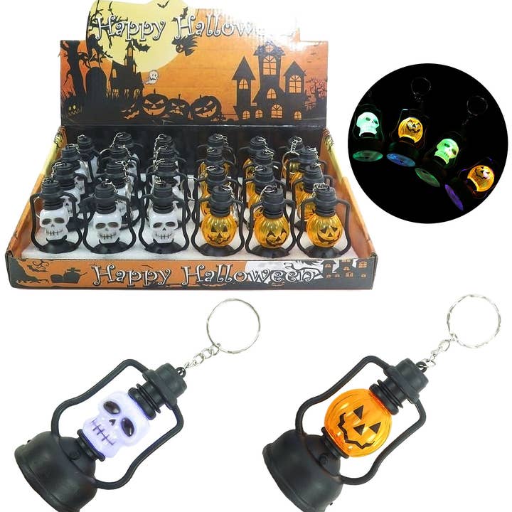 ASSORTED Halloween Skull Pumpkin Led Lantern Key Chain - 24 Pcs for wholesale on Faire