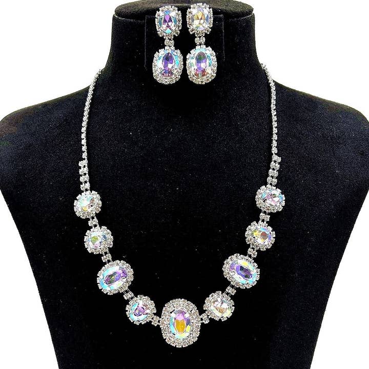 Diacly - Wholesale Jewelry Set - Oval Rectangle Harmony Rhinestone Necklace Set