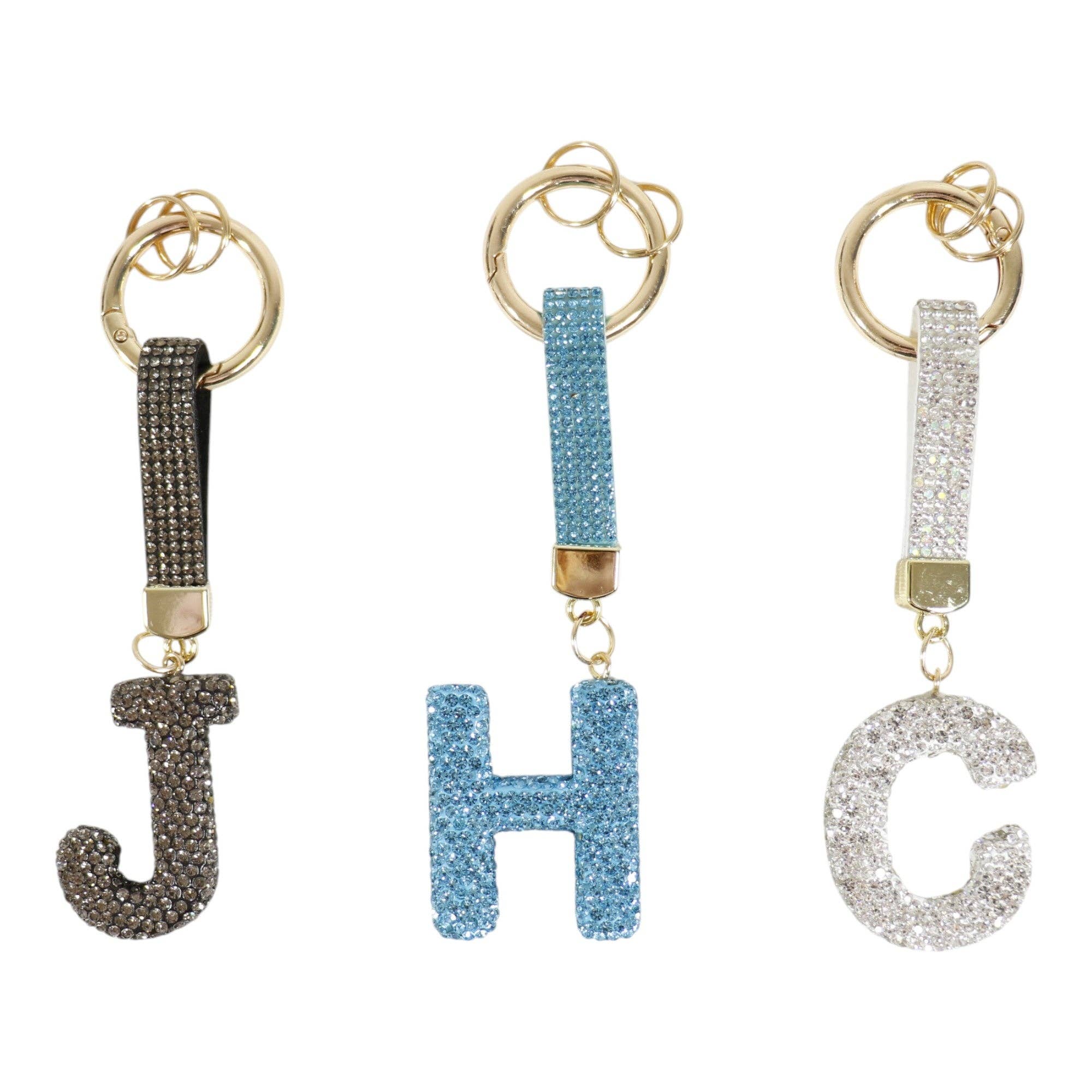 ASSORTED Rhinestone Alphabet Initial Letter Key Chain KC001..(12PC) for wholesale on Faire6