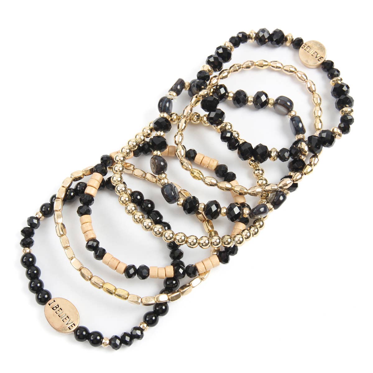 MYS Wholesale Inc - Wholesale Beaded Bracelet - Trendy I Believe Charm Mix Beads Stackable Bracelet1