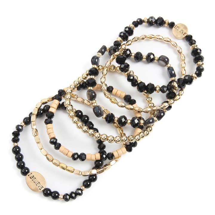 MYS Wholesale Inc - Wholesale Beaded Bracelet - Trendy I Believe Charm Mix Beads Stackable Bracelet1